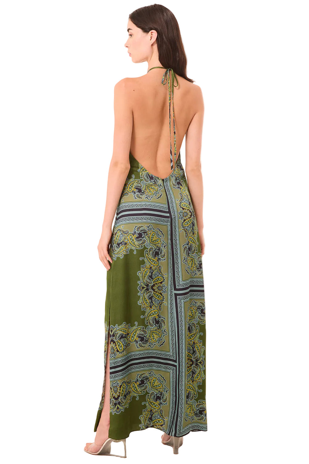 Arden Scarf Print Satin Halter Maxi Dress