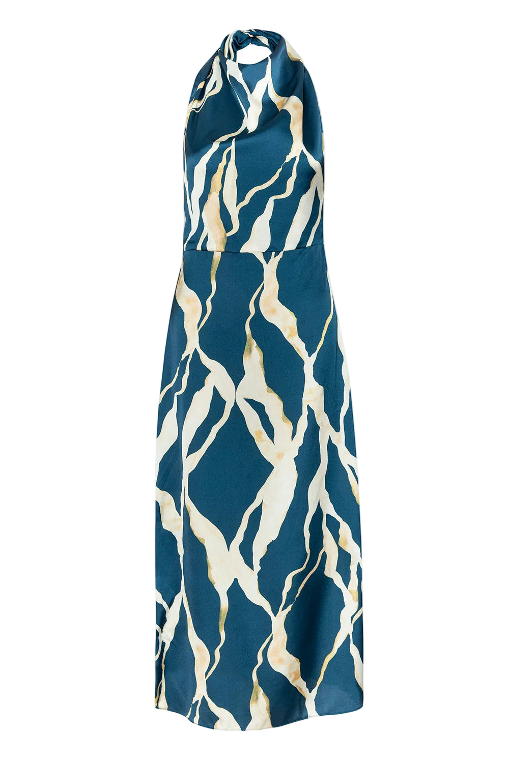 Selene Abstract Satin Halter Midi Dress