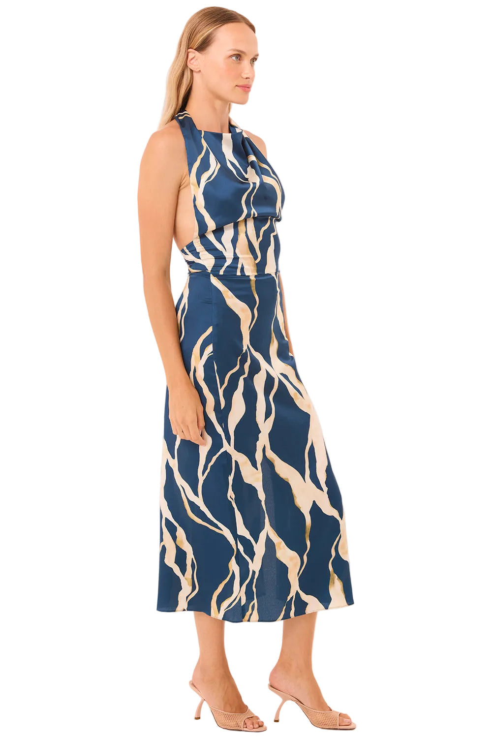 Selene Abstract Satin Halter Midi Dress