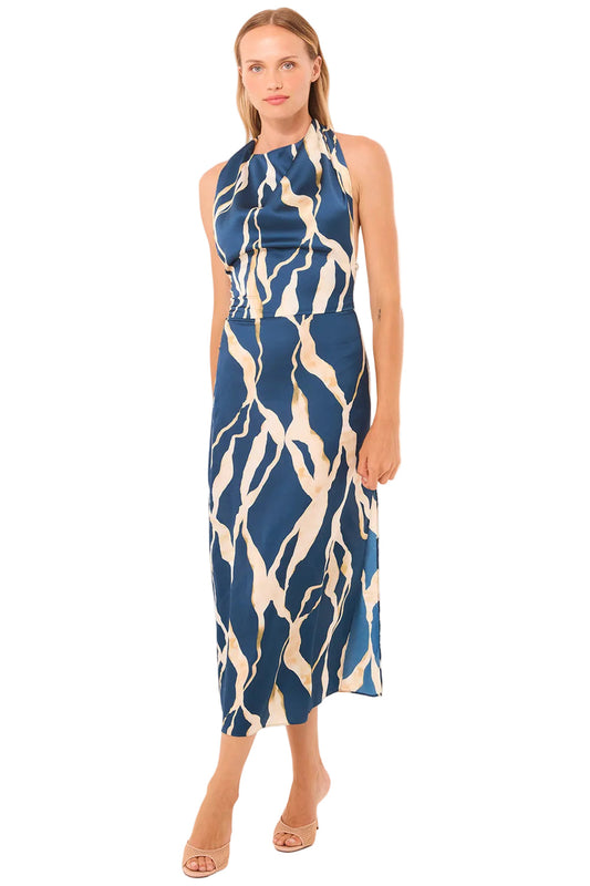 Selene Abstract Satin Halter Midi Dress