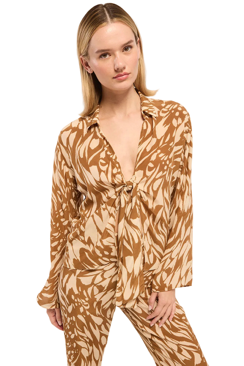 Elara Abstract Tie Front Blouse
