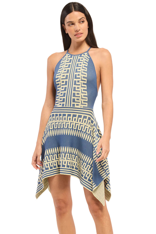 Nerina Geometric Halter Knit Mini Dress