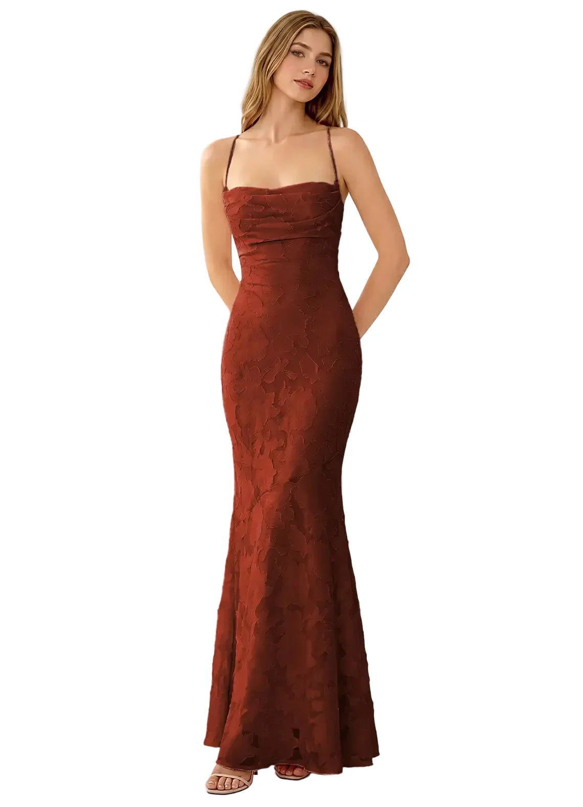 Natasha Truffle Jacquard Lace-Up Mermaid Gown