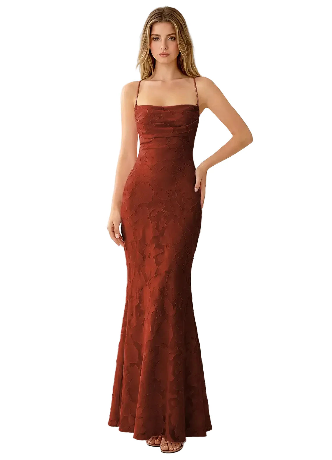 Natasha Truffle Jacquard Lace-Up Mermaid Gown