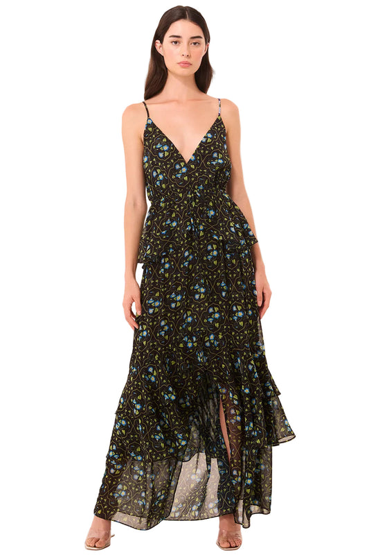Elowyn Floral Lattice Chiffon Maxi Dress
