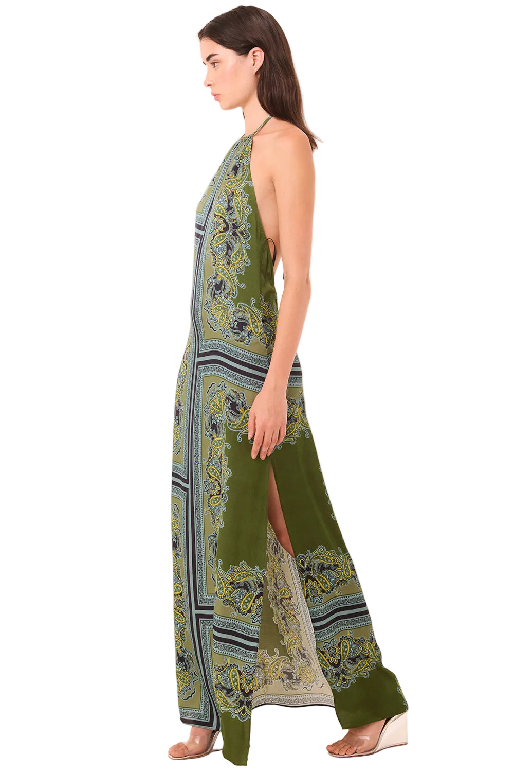 Arden Scarf Print Satin Halter Maxi Dress