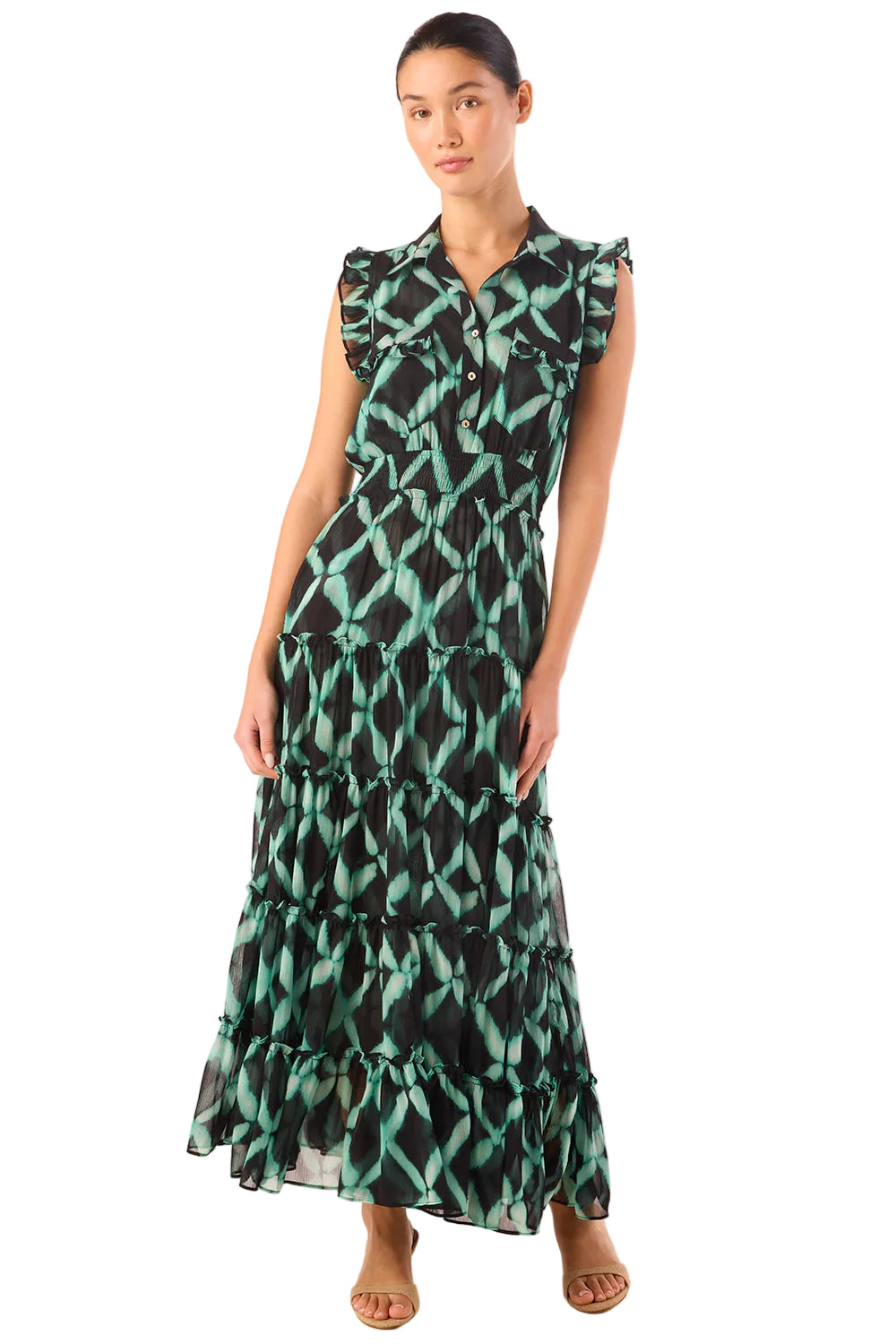 Celeste Lattice Print Chiffon Maxi Dress