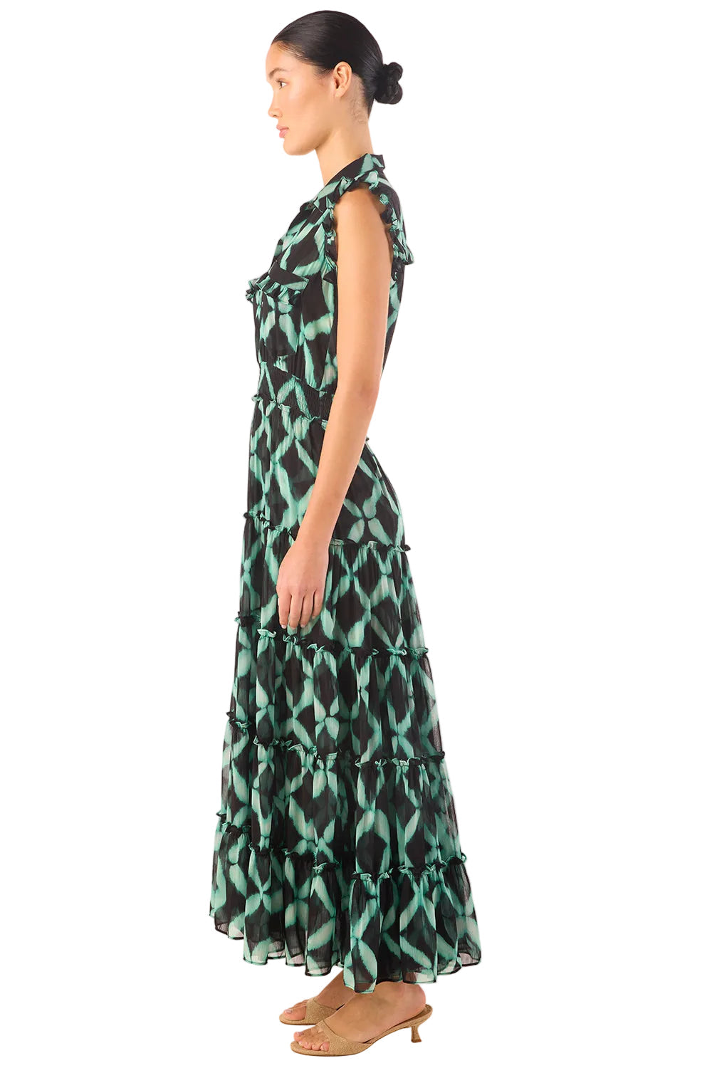 Celeste Lattice Print Chiffon Maxi Dress