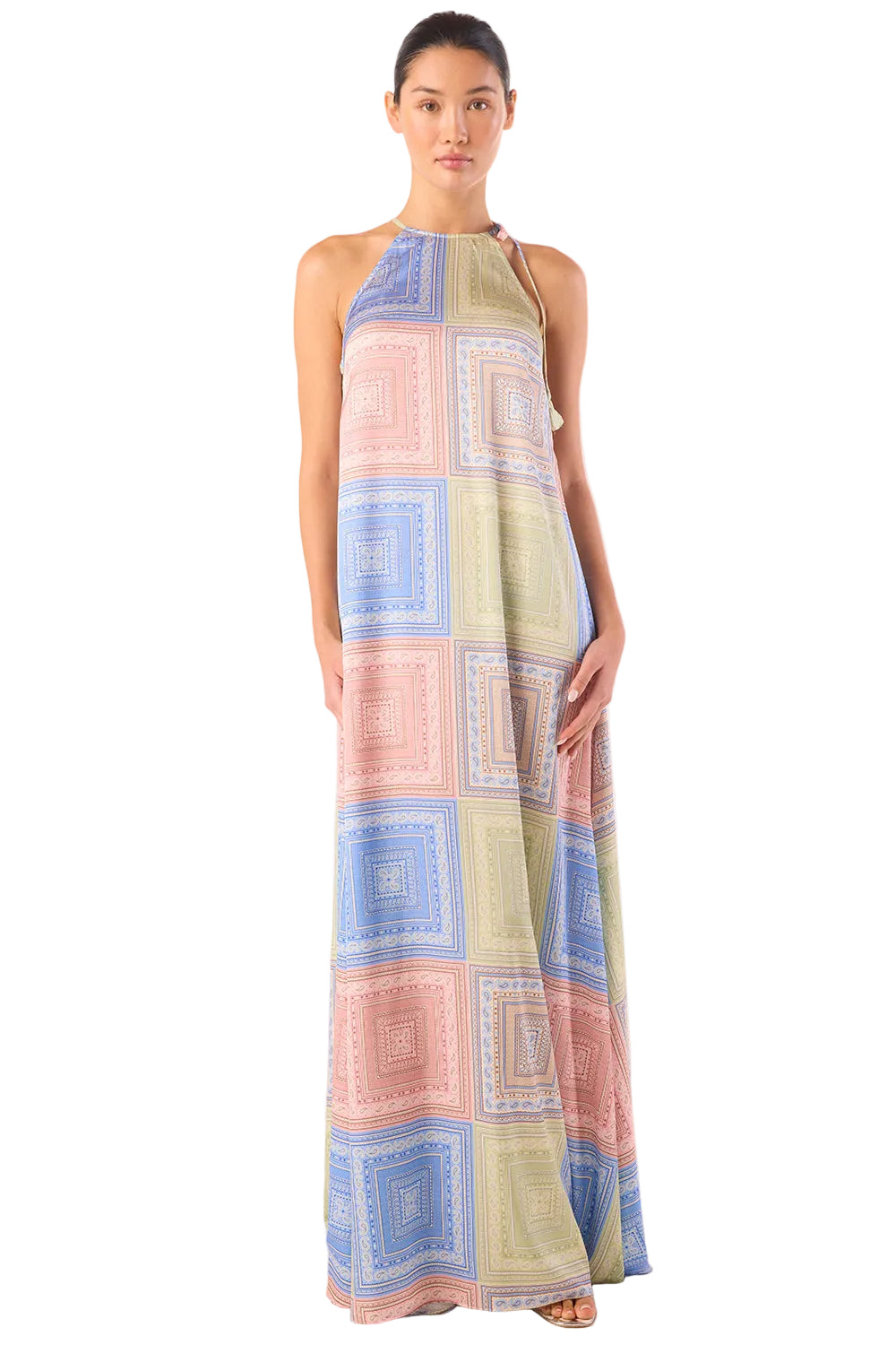 Sorella Pastel Mosaic Satin Maxi Dress