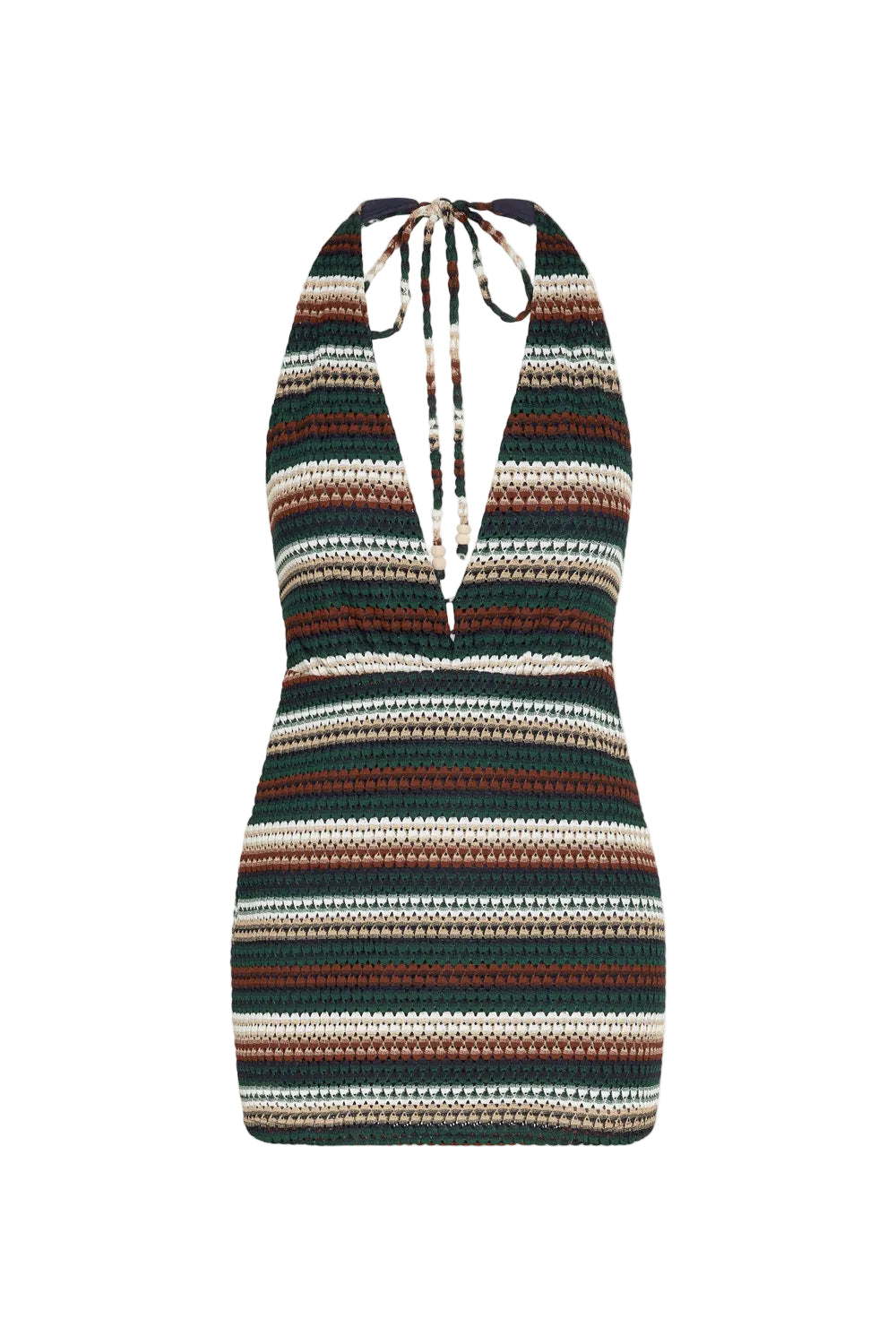Soleia Metallic Crochet Halter Mini Dress