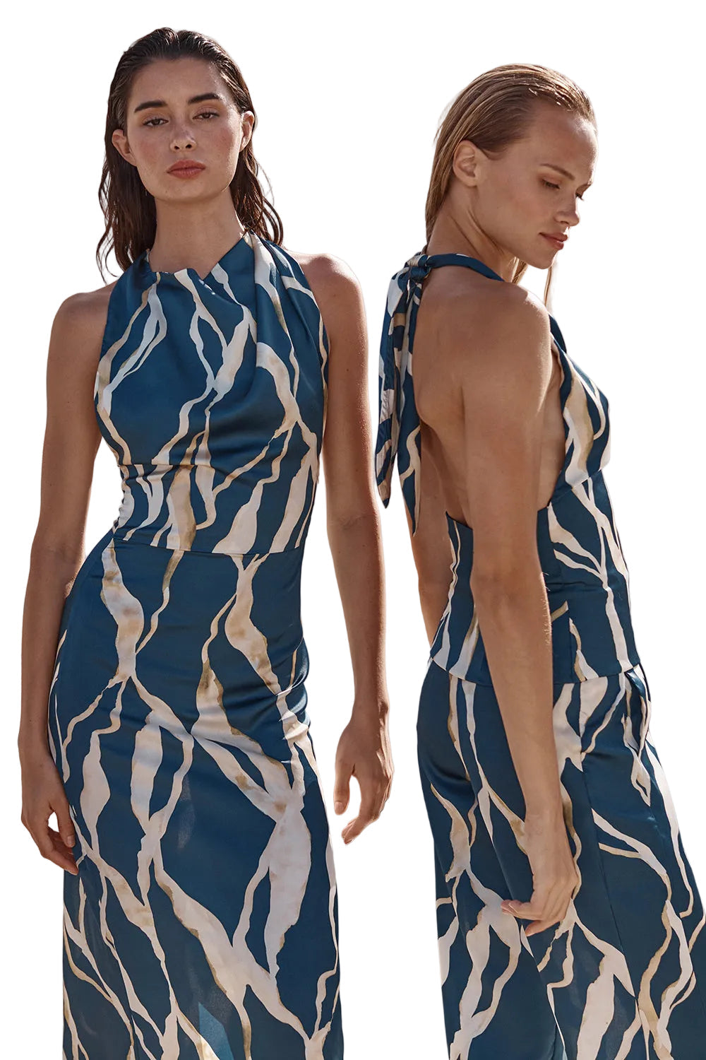 VertiSatin Abstract Cowl Midi Dress